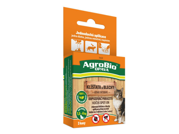 AgroBio ATAK Ektosol - Odpuzovač parazitů koček SpotOn, 3x0,7 ml (S)