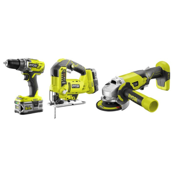 Ryobi R18CK3C-252S 18V 3dílná Aku sada R18DD3 + R18JS + R18AG (1x5.0Ah + 1x2.0Ah)