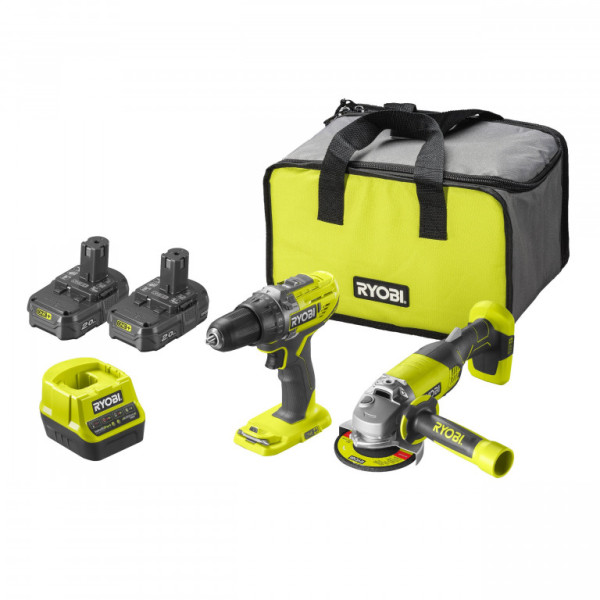 Ryobi R18DDAG-220S 18V Sada Aku šroubovák R18DD3 a úhlová bruska R18AG (2x2.0Ah)