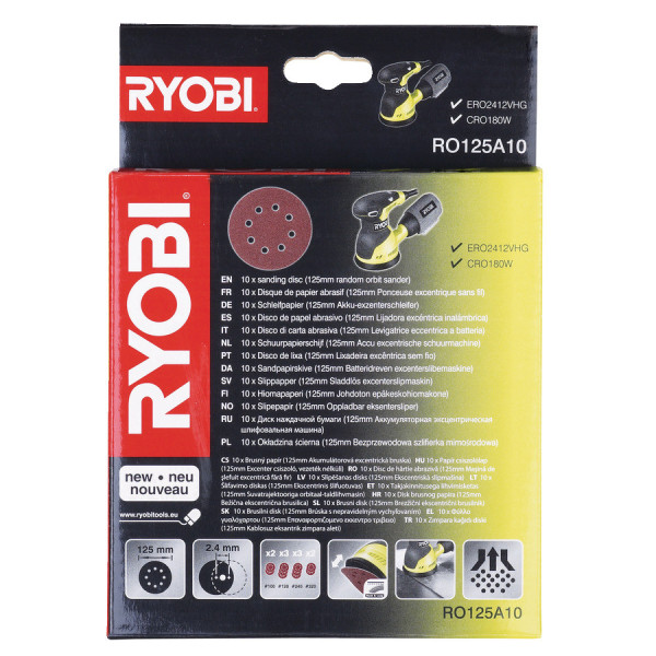 Ryobi RO125A10 10ks sada 125mm brusných papírů pro excentrickou brusku