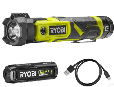 Ryobi RLP4-120G  4V Akumulátorové otočné světlo USB Lithium, 600 lumenů, 1 x 2,0 Ah akumulátor (
